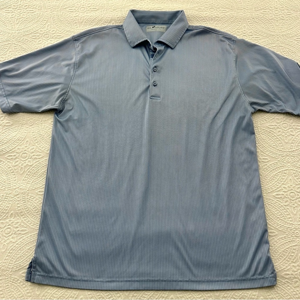 HL Sport Men's L Performance Luxury Blue Short Sleeve Geometric Pattern Polo